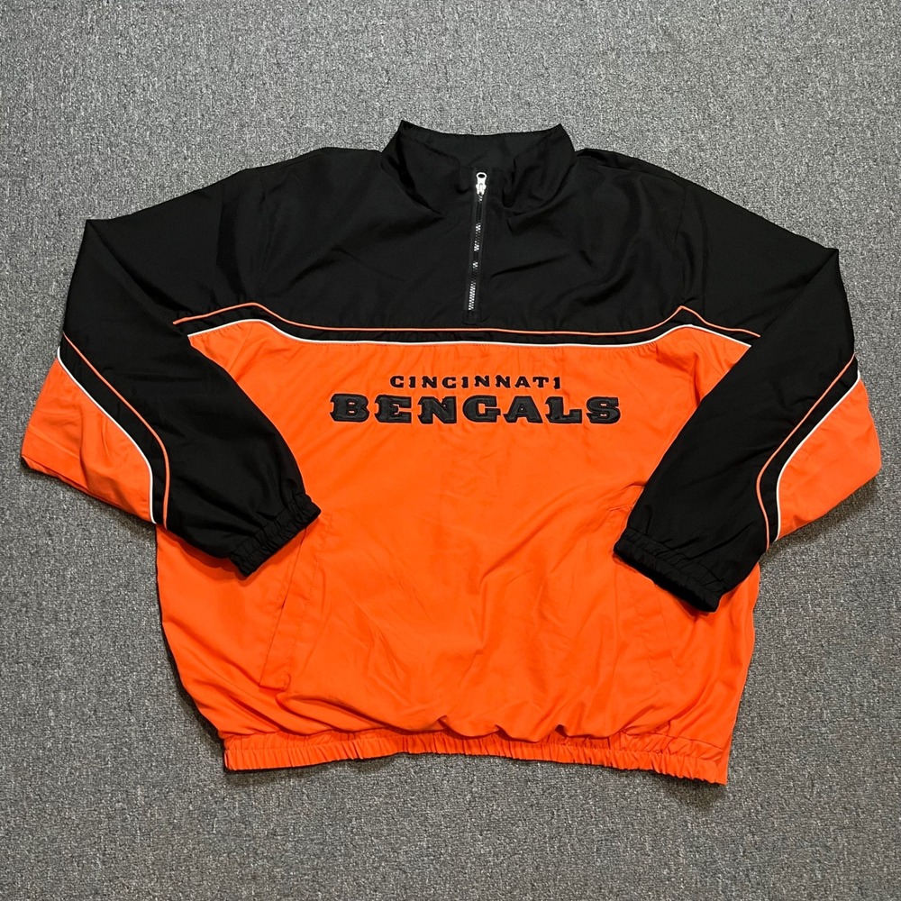 NFL‎ Cincinnati Bengals Quarter Zip Windbreaker Jacket Orange Black Mens XXL